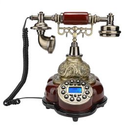 Accessories Antique Corded Telephone Fixed Digital Retro Phone Button Dial Vintage Decorative Solid Wood Telephones Landline