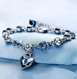 925 Sterling Silver Sapphire Bracelet For Women Romantic Heartshaped Blue Jewellery pulseira feminina kehribar bizuteria Bracelet Y4437977