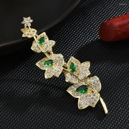 Brooches High Quality Emerald Leaves Brooch For Women Luxury Inlaid Rhinestones Jewellery Ladies Plant Pins Gifts