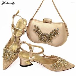 Dress Shoes Italian Decorated With Appliques Women And Bag Set Summer Elegant High Heels Purse For Wedding Party