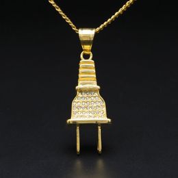 New Arrival Hip Hop Plug Pendant Necklace 18K Real Gold Colour For Men Women HipHop Jewelry285O