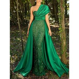 Beading Formal Prom Emerald Glitter Green Sequined Dresses Evening Gowns One Shoulder Celebrity Party Dress Women Special Ocn Wear 202