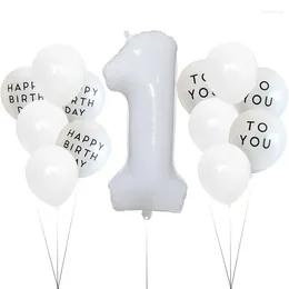 Party Decoration 13Pcs Happy Birthday To You Letter Latex Balloon White Number Foil Adult Kids Decors Baby Shower Supplies
