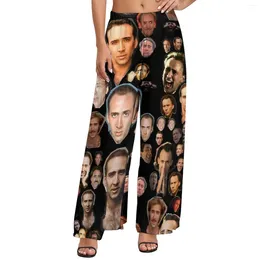 Women's Pants Nicholas Cage Faces Straight Nick Casual Wide Leg Womens Oversized Street Style Custom Trousers