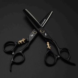 Hair Scissors 6.0 inch Napson paint black bearing screw flat shaver hair shaver straight shaver teeth shaver small golden tiger Q240426