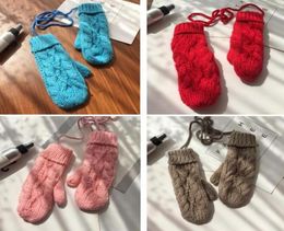 Winter Knitted Gloves Women Gloves Knitting Crochet Mittens With Hanging Rope Solid Colour Warm And Soft Whole1505005