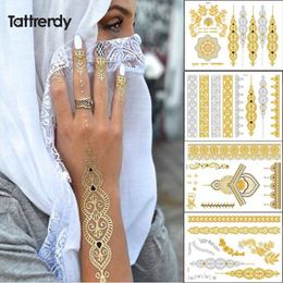 Tattoo Transfer 4pcs new Indian Arabic design golden silver flash tribal henna tattoo paste metalicos Colour metal tattoo set body hand Bride hot 240427