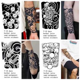 Tattoo Transfer Japanese Traditional Half Arm Herbal Juice Temporary Tattoo Stickers Sakura Leaf Lasting Art Fake Tattoo Men Women Faux Tatouage 240427