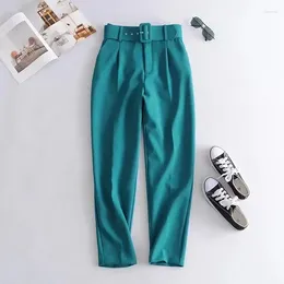 Women's Pants Fashion Loose Solid Suit Women Autumn Winter Office High-waist Vintage Slim Belt Trousers Joggers Pantalon 27980