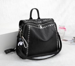 Outdoor Bags Fashion Black PU Leather Backpack Female Shoulder For Adolescent Girls Casual Bag Rivet Multifunction Travel5053595