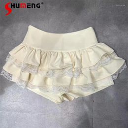 Skirts Black Apricot Colour Short Lace Skirt Women's Clothing Sweet Slimming High Waist Bubble Small A-Line Y2k Cake