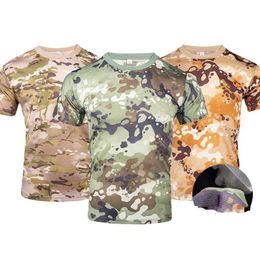 Tactical T-shirts Childrens camouflage tactical shirt quick drying short sleeved camouflage boys outdoor training camp battle T-shirt 240426