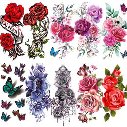 Tattoo Transfer 10 Sheets Peony Flower Temporary Tattoos For Women Adults 3D Butterfly Fake Tattoo Realistic Watercolour Floral Tatoos Sticker 240426