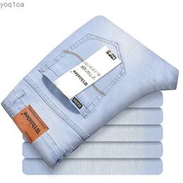 Men's Jeans New Summer Business Mens Jeans Casual Straight Stretch Fashion Classic Sky Blue Work Jeans Mens Brand ClothingL2404