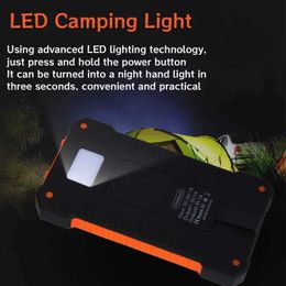 Phone Power Banks 50000mah large capacity solar panel portable with a tethered compass external battery for outdoor camping charging 240424
