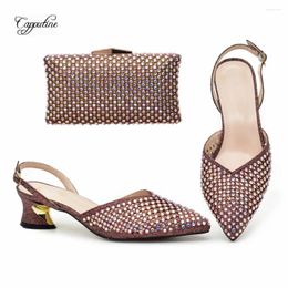 Dress Shoes Coffee Woman And Bag Set Fashion Pumps Match With Handbag Ladies High Heels Sandals Purse Femmes Sandales Escarpins A108-2