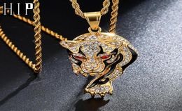 Hip Hop Iced Out Bling Tiger Stainess Steel Gold Colour Pendants Necklaces For Men Women Jewellery With Chains6748281