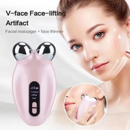 EMS Microcurrent Face Beauty Apparatus Lifting Massager 3D Roller Anti Wrinkle Tighten Skin Rejuvenation Reduce Double Chin 240425