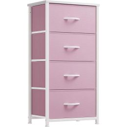 Drawers Dresser w/ 4 Drawers Storage Tower Unit,Dresser for Bedroom, Living Room, Closets Steel Frame, Wooden Top & Fabric Bins, Pink