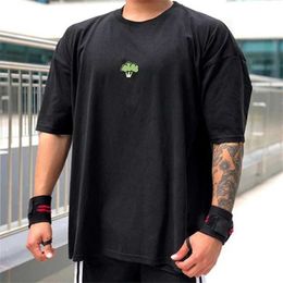 Men's T-Shirts High quality gym T-shirt mens bodybuilding printed loose T-shirt sports T-shirt mens clothing cotton short sleeved sports shirt J240426