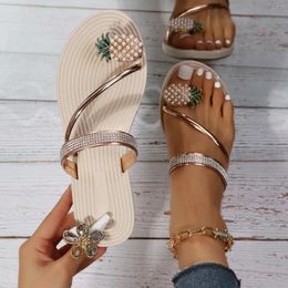 Slippers Women Pineapple Sandals Girls Pearl Set Toe Elastic Flat Strap Casual Home Beach