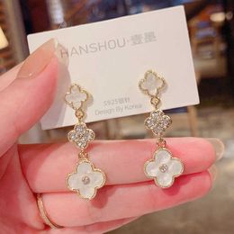 four leaf clover Earrings Long earrings from South Korea with a high-end and elegant look super immortal internet red female silver needle 2024 new model