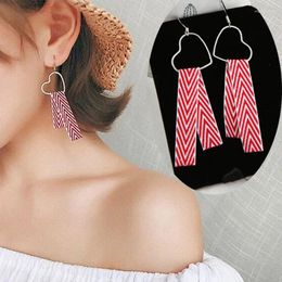 Stud Earrings 2024 Harajuku Retro Simple Love Heart Stripe Ribbon Wholesale Jewellery Gifts Vintage Ethnic Long Tassel