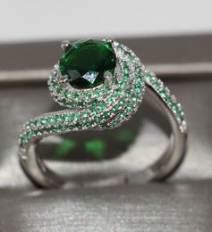 Size 510 New Women Luxury Jewelry 925 Sterling Silver Round Cut Emerald 5A CZ Diamond Poplupar Party Gift Wedding Band Pave Ring 7138370