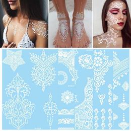 Tattoo Transfer Temporary Tattoo for Women Lace Tattoo White Henna Paste Fake Waterproof Tattoo Moon Flower Star Arm Hand Face Tatoo Wedding 240426