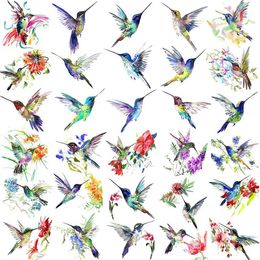 Tattoo Transfer 15 Sheets Watercolour Hummingbird Temporary Tattoos For Women Girl Small Flash Fake Flower Face Tatoos Kids Tiny Hands Waterproof 240426