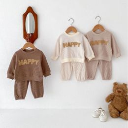 Clothing Sets Korean Style 2024 Spring Waffle Lattice Infant Baby Letter Suit Leisure Boys Girls Tracksuit Set