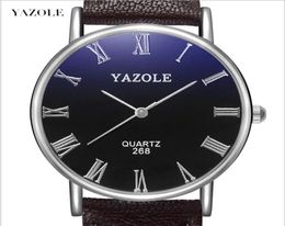 YAZOLE 268 New Brown Men Watch Fashion Faux Leather Mens Roman Numerals Quartz Analog Watch Casual Male Business Watches7432920