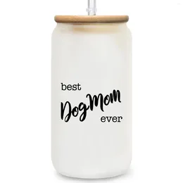 Wine Glasses Dog Mom Ever Coffee Mug 16oz Glass Can With Bamboo Lids And Straw Water Cups Summer Winter Drinkware Holiday Gifts.