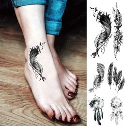 Tattoo Transfer Henna Waterproof Temporary Tattoo Sticker Black Feather Cute Child Wrist Ankle Sexy Tattoos Body Art Flash Fake Tatoo Women Men 240427