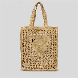 Summer beach bag designer tote bag straw bags womens mesh woven luxury handbag large capacity soft hollow shopping shoulder bags holiday travel triangle te025