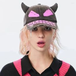 Ball Caps Japanese Niche Wasteland Style Little Devil Horn Hand-painted Hole Baseball Cap For Men And Women Street Fashion Hip-hop Hat Y2k