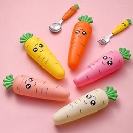 Dinnerware Sets 3PCS Cartoon Carrot Spoon Baby Feeding Utensils Child Cutlery Set Cute Kid Fork Kitchen Gadgets Tableware Teaspoon