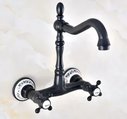 Bathroom Sink Faucets Basin Faucet Black Bronze Double Handle Water Mixer Tap Cold And Wall Mounted Knf462