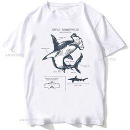 Men's T-Shirts Hammerhead Tubaro Anatomia T-Shirt N Vero Homens Manga Curta Hip Hop Praia Estilo Animal Menino Casual Tops Moda Branca Carta T T240425