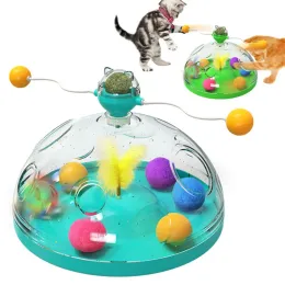 Toys Cat Puzzle Toys Indoor for Kitten Interactive Games Spinning Track Balls&Feather Teaser Toy Stimulation Brain Treasure Chest