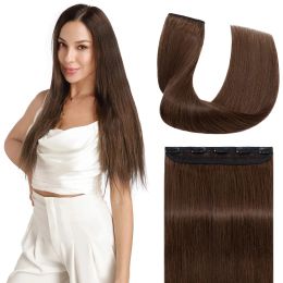 Piece One Piece Clip in Hair Extensions 5 Clips 100% Remy Human Hair 1626 Inch 3/4 Full Head Thick Soft Silky Straight #4 Dark Brown