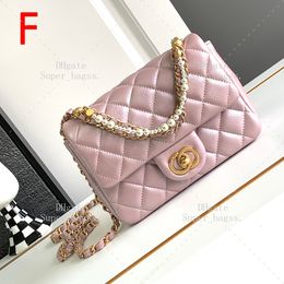 10A mirror quality luxury mini flip pack 17cm pearl rope crossbody bag sheepskin chain bag with box YC407