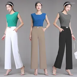 Women's Pants 2024 Early Spring Thin Ice Silk Trousers Wide Leg Loose Drooping Slimming High Waist Fashion Straight