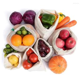 Drawstring 12pcs/set Reusable Cotton Mesh Produce Bags Fruit Vegetable Shopping Organize Bag Washable Durable Grocery Tote Carry Pouch