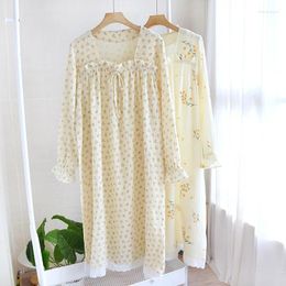 Women's Sleepwear Nightdress Cotton Long Sleeve Square Neck Nightwear Flower Printed Homewear