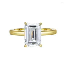 Cluster Rings 2024 925 Silver High Carbon Diamond Emerald Cut Rectangle 7 10 European And American