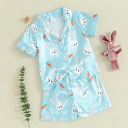 Clothing Sets Kids Boy Easter Pyjamas Cute Print Button Short Sleeves Shirt And Elastic Shorts Loungewear Sleepwear