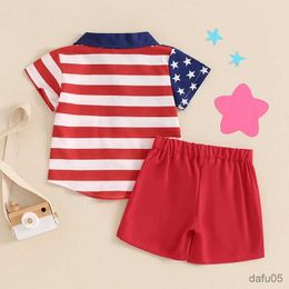 Clothing Sets Independence Day Outfits Summer Kids Clothes Baby Boys Star Striped Print Button Down Short Sleeve Shirts Tops Shorts Sets