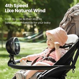 Electric Fans Baby Stroller Fan 4000mAh Oscillating Mini Portable Fan with Light 4 Speeds Battery Operated Small Handheld Desk Fan