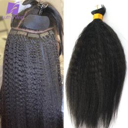 Wigs Wigs Kinky Straight Tape In Human Hair for Black Women Coarse Yaki Skin Weft Adhesive Invisible Brazilian Hair 40pcs 100g
